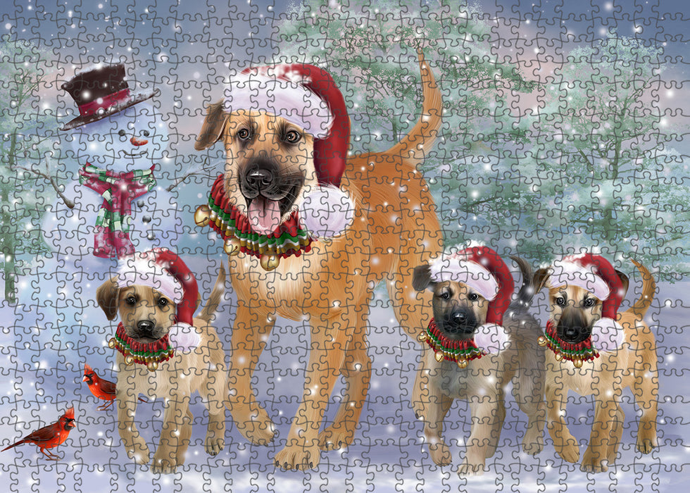 Christmas Running Family Chinook Dogs Portrait Jigsaw Puzzle for Adults Animal Interlocking Puzzle Game Unique Gift for Dog Lover's with Metal Tin Box