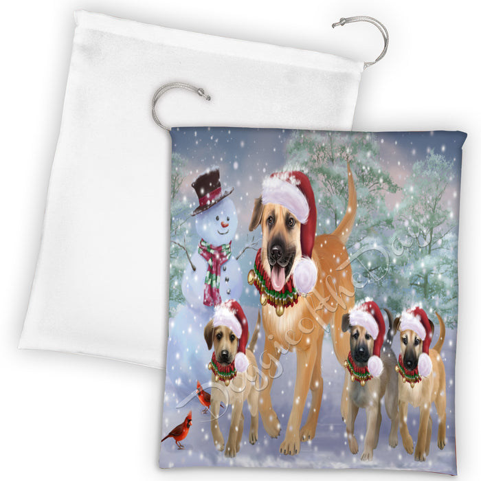 Christmas Running Fammily Chinook Dogs Drawstring Laundry or Gift Bag LGB48218