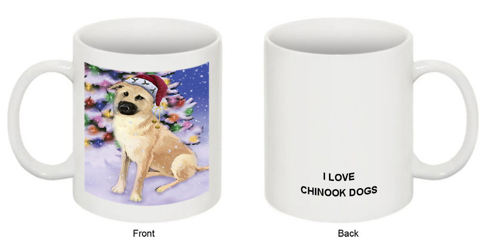 Winterland Wonderland Chinook Dog In Christmas Holiday Scenic Background Coffee Mug MUG51098