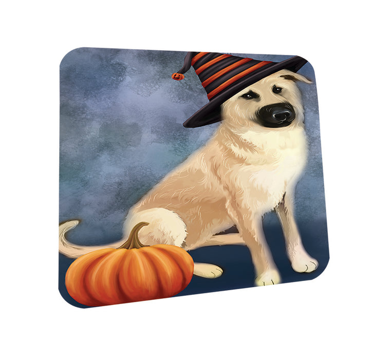 Happy Halloween Chinook Dog Wearing Witch Hat with Pumpkin Coasters Set of 4 CST54844
