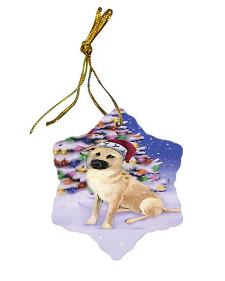 Winterland Wonderland Chinook Dog In Christmas Holiday Scenic Background Star Porcelain Ornament SPOR56056