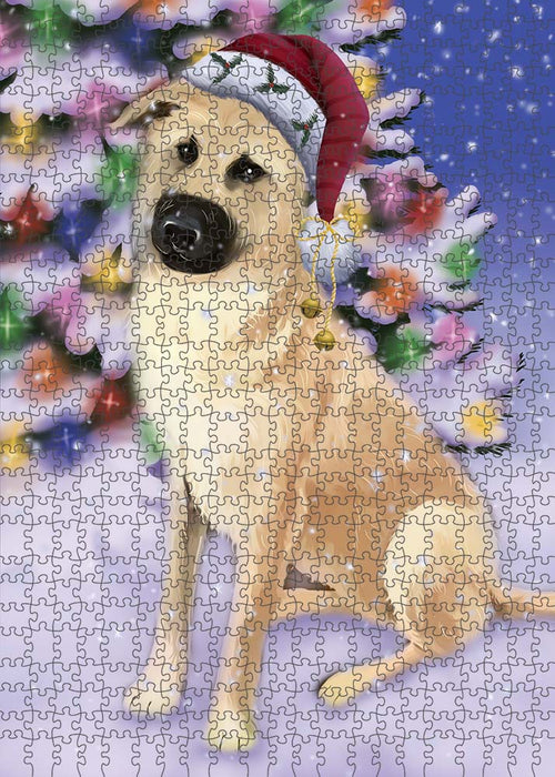 Winterland Wonderland Chinook Dog In Christmas Holiday Scenic Background Puzzle with Photo Tin PUZL91004