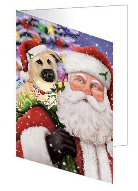 Santa Carrying Chinook Dog and Christmas Presents Handmade Artwork Assorted Pets Greeting Cards and Note Cards with Envelopes for All Occasions and Holiday Seasons GCD71021