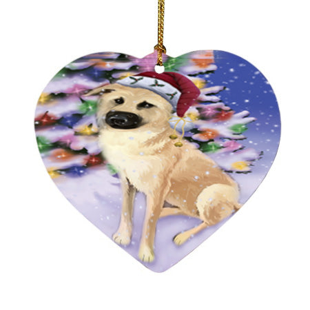 Winterland Wonderland Chinook Dog In Christmas Holiday Scenic Background Heart Christmas Ornament HPOR56056