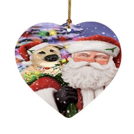 Santa Carrying Chinook Dog and Christmas Presents Heart Christmas Ornament HPOR55858