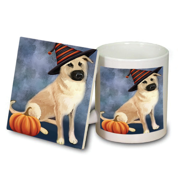 Happy Halloween Chinook Dog Wearing Witch Hat with Pumpkin Mug and Coaster Set MUC54878