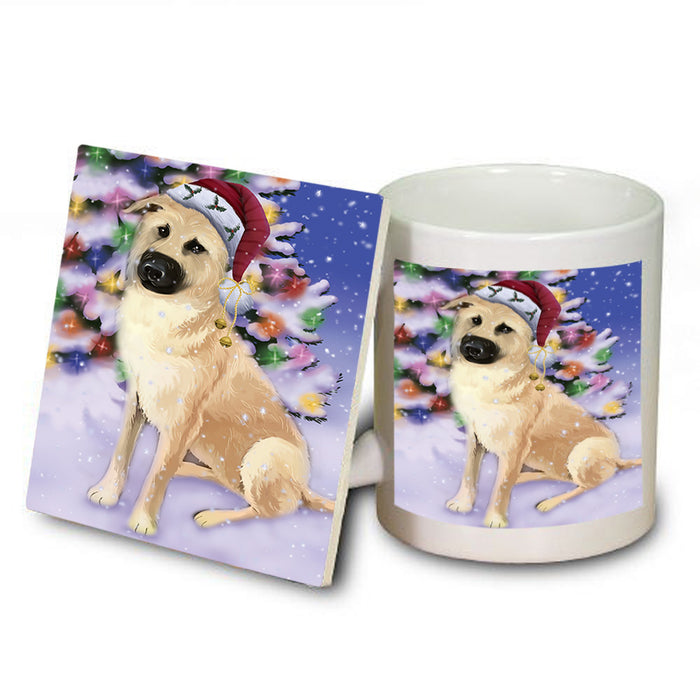 Winterland Wonderland Chinook Dog In Christmas Holiday Scenic Background Mug and Coaster Set MUC55692