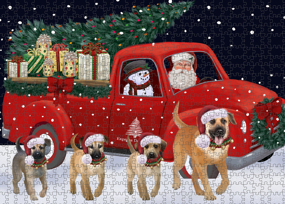 Christmas Express Delivery Red Truck Running Chinook Dogs Puzzle with Photo Tin PUZL99664