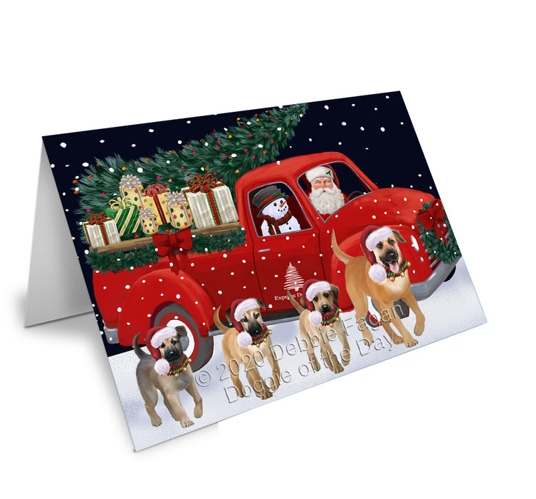 Christmas Express Delivery Red Truck Running Chinook Dogs Handmade Artwork Assorted Pets Greeting Cards and Note Cards with Envelopes for All Occasions and Holiday Seasons GCD75110