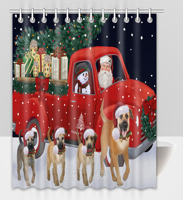 Christmas Express Delivery Red Truck Running Chinook Dogs Shower Curtain Bathroom Accessories Decor Bath Tub Screens