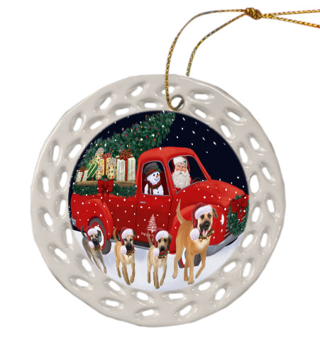 Christmas Express Delivery Red Truck Running Chinook Dog Doily Ornament DPOR59258