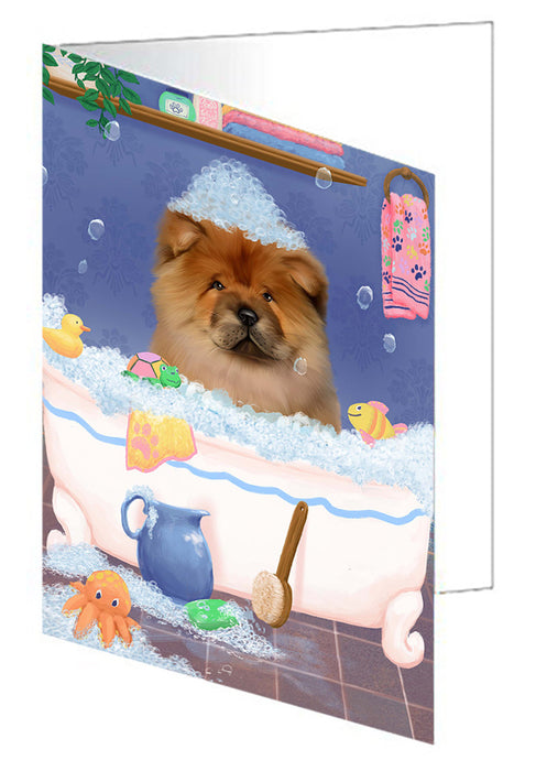 Rub A Dub Dog In A Tub Chow Chow Dog Handmade Artwork Assorted Pets Greeting Cards and Note Cards with Envelopes for All Occasions and Holiday Seasons GCD79361