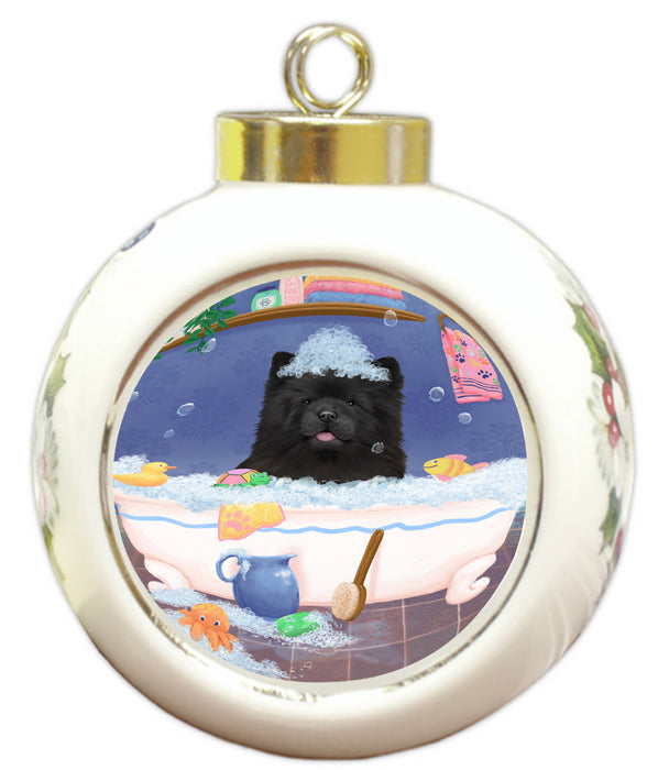 Rub A Dub Dog In A Tub Chow Chow Dog Round Ball Christmas Ornament RBPOR58570