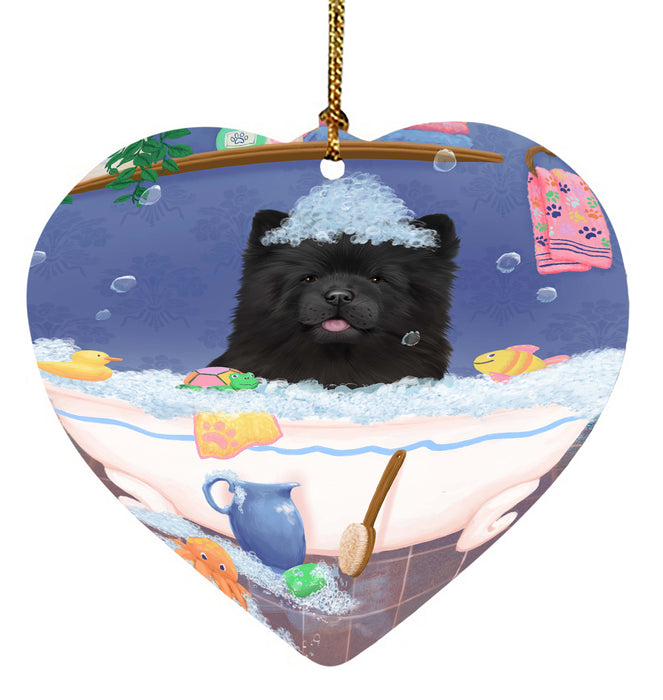 Rub A Dub Dog In A Tub Chow Chow Dog Heart Christmas Ornament HPORA58586