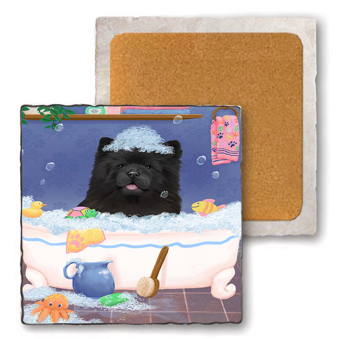 Rub A Dub Dog In A Tub Chow Chow Dog Set of 4 Natural Stone Marble Tile Coasters MCST52346