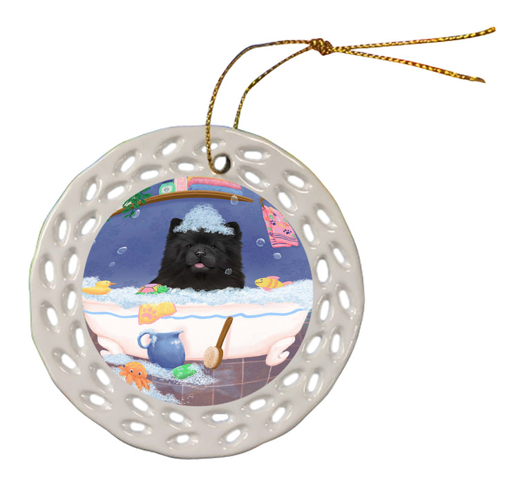 Rub A Dub Dog In A Tub Chow Chow Dog Doily Ornament DPOR58237