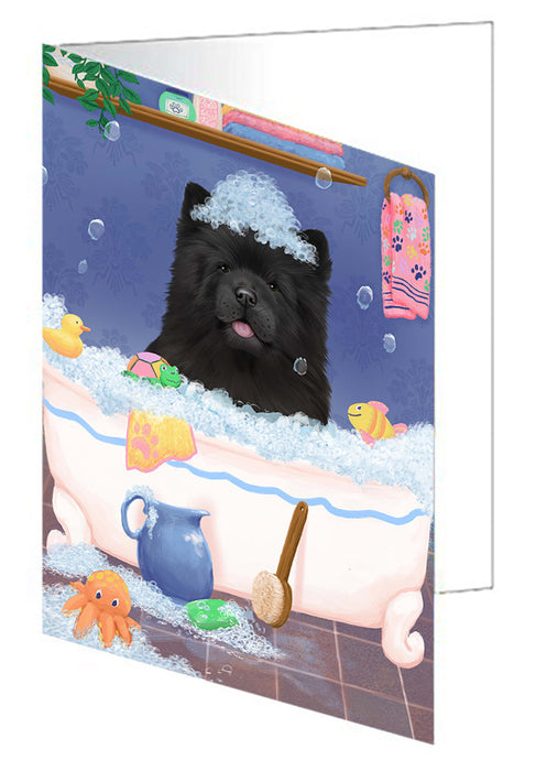 Rub A Dub Dog In A Tub Chow Chow Dog Handmade Artwork Assorted Pets Greeting Cards and Note Cards with Envelopes for All Occasions and Holiday Seasons GCD79352