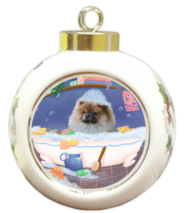 Rub A Dub Dog In A Tub Chow Chow Dog Round Ball Christmas Ornament RBPOR58571
