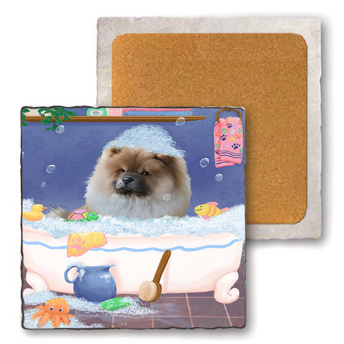 Rub A Dub Dog In A Tub Chow Chow Dog Set of 4 Natural Stone Marble Tile Coasters MCST52347