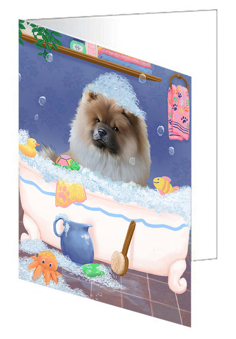 Rub A Dub Dog In A Tub Chow Chow Dog Handmade Artwork Assorted Pets Greeting Cards and Note Cards with Envelopes for All Occasions and Holiday Seasons GCD79355