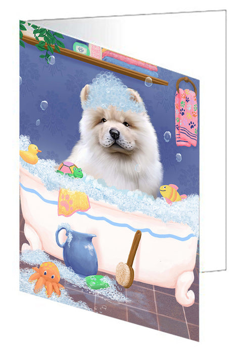 Rub A Dub Dog In A Tub Chow Chow Dog Handmade Artwork Assorted Pets Greeting Cards and Note Cards with Envelopes for All Occasions and Holiday Seasons GCD79358