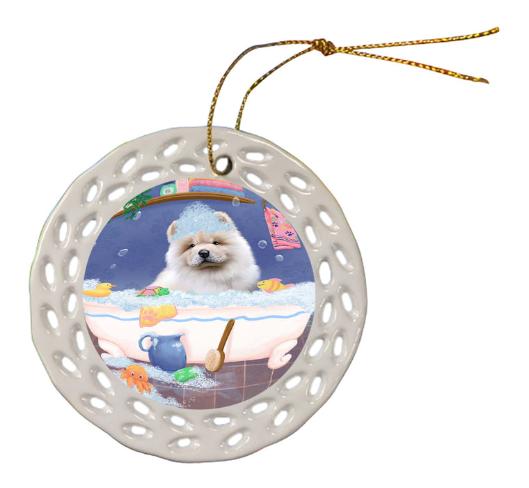 Rub A Dub Dog In A Tub Chow Chow Dog Doily Ornament DPOR58239
