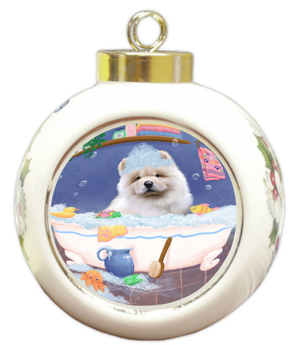 Rub A Dub Dog In A Tub Chow Chow Dog Round Ball Christmas Ornament RBPOR58572