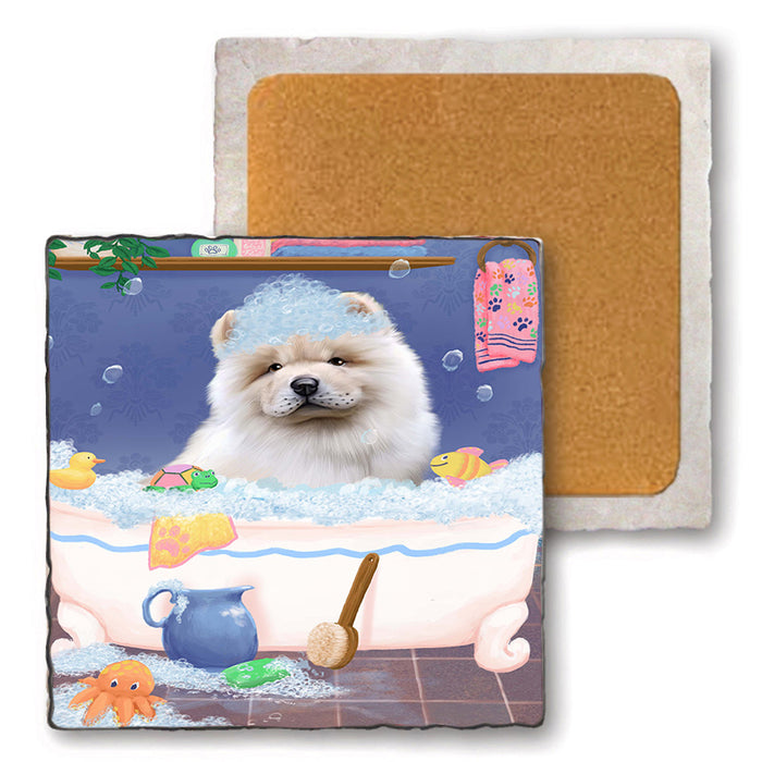 Rub A Dub Dog In A Tub Chow Chow Dog Set of 4 Natural Stone Marble Tile Coasters MCST52348