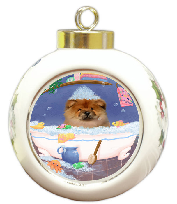 Rub A Dub Dog In A Tub Chow Chow Dog Round Ball Christmas Ornament RBPOR58573