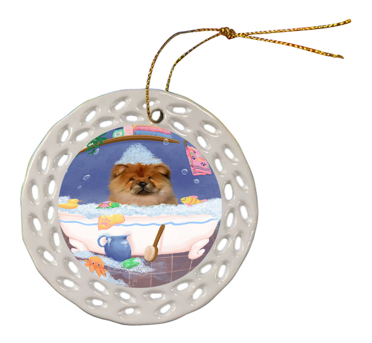 Rub A Dub Dog In A Tub Chow Chow Dog Doily Ornament DPOR58240