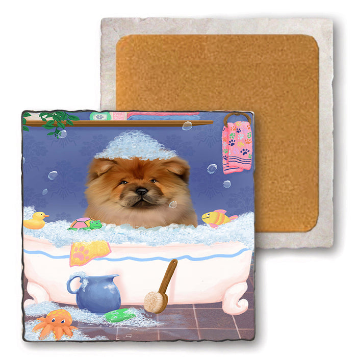 Rub A Dub Dog In A Tub Chow Chow Dog Set of 4 Natural Stone Marble Tile Coasters MCST52349