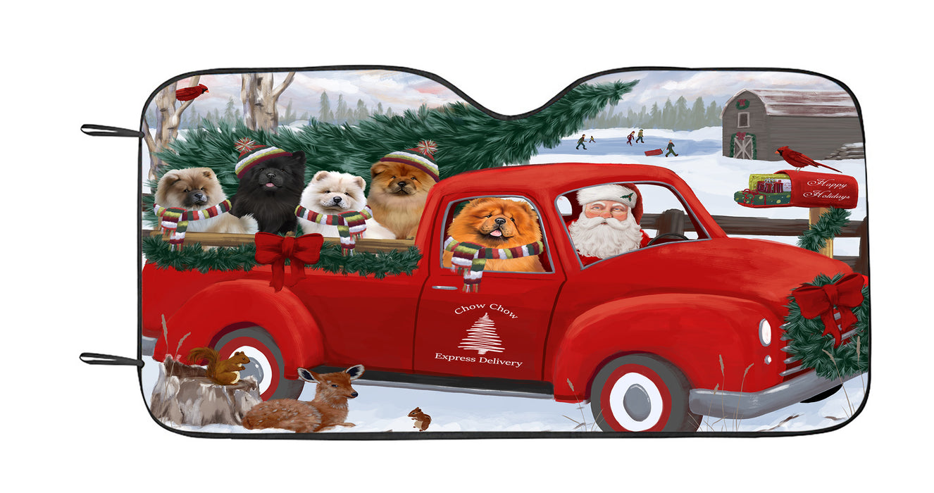 Christmas Santa Express Delivery Red Truck Chow Chow Dogs Car Sun Shade