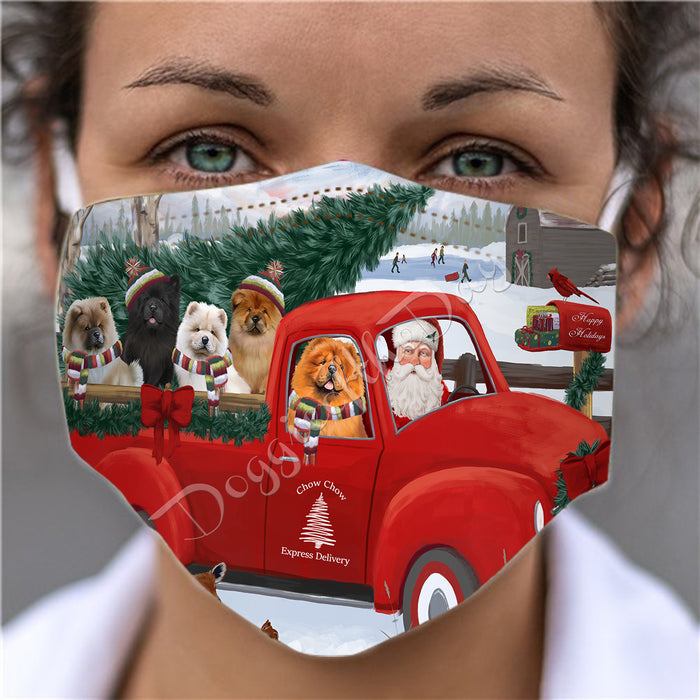 Christmas Santa Express Delivery Red Truck Chow Chow Dogs Face Mask FM48430