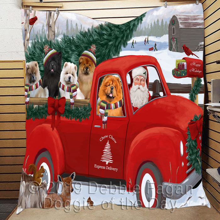Christmas Santa Express Delivery Red Truck Chow Chow Dogs Quilt