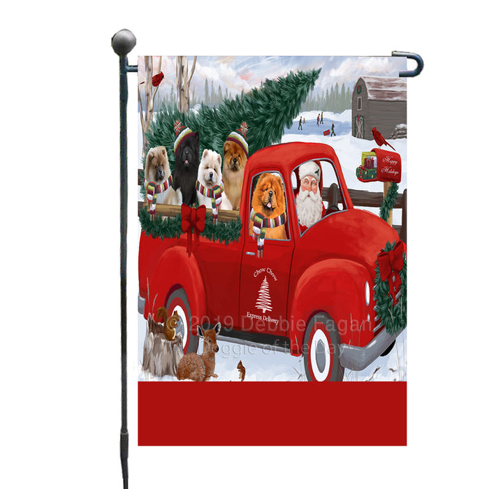 Personalized Christmas Santa Red Truck Express Delivery Chow Chow Dogs Custom Garden Flags GFLG-DOTD-A57644