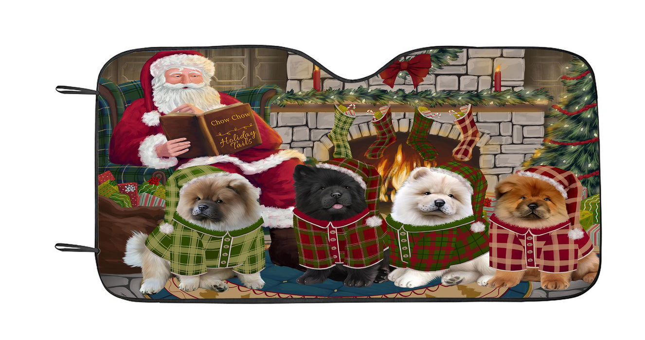 Christmas Cozy Holiday Fire Tails Chow Chow Dogs Car Sun Shade