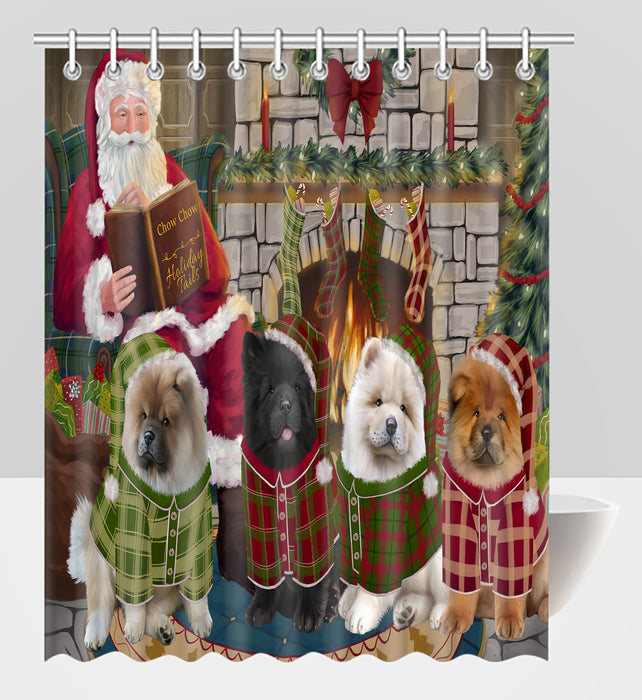 Christmas Cozy Holiday Fire Tails Chow Chow Dogs Shower Curtain