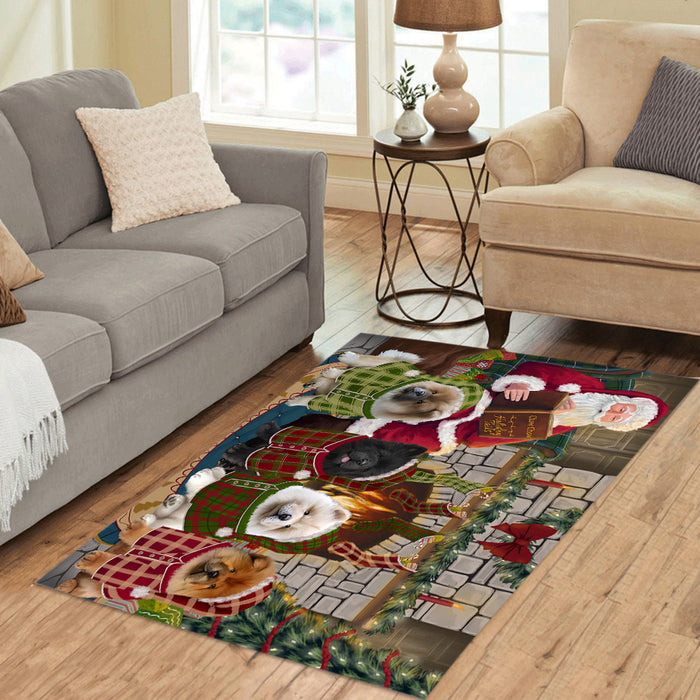 Christmas Cozy Holiday Fire Tails Chow Chow Dogs Area Rug