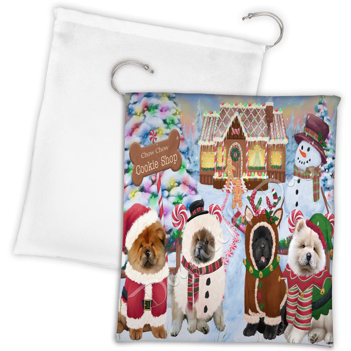 Holiday Gingerbread Cookie Chow Chow Dogs Shop Drawstring Laundry or Gift Bag LGB48588