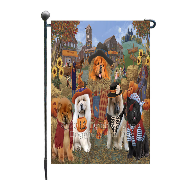 Halloween 'Round Town And Fall Pumpkin Scarecrow Both Chow Chow Dogs Garden Flag GFLG65589