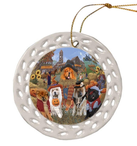 Halloween 'Round Town Chow Chow Dogs Doily Ornament DPOR59442