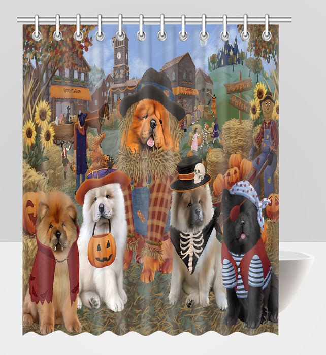 Halloween 'Round Town Chow Chow Dogs Shower Curtain