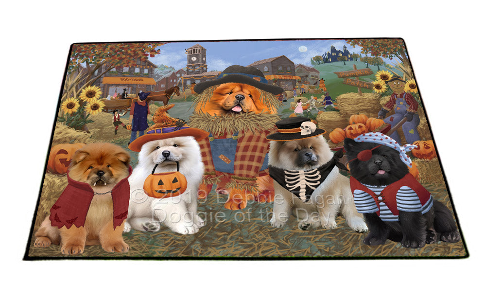 Halloween 'Round Town And Fall Pumpkin Scarecrow Both Chow Chow Dogs Floormat FLMS53912
