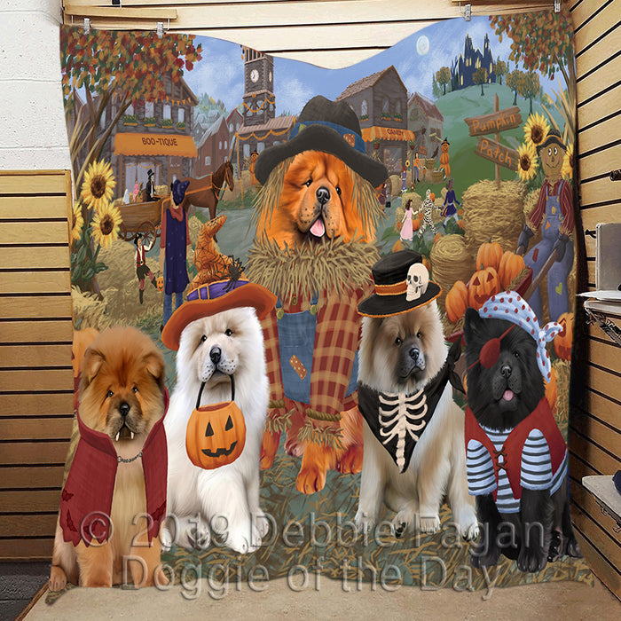 Halloween 'Round Town and Fall Pumpkin Scarecrow Both Chow Chow Dogs Quilt