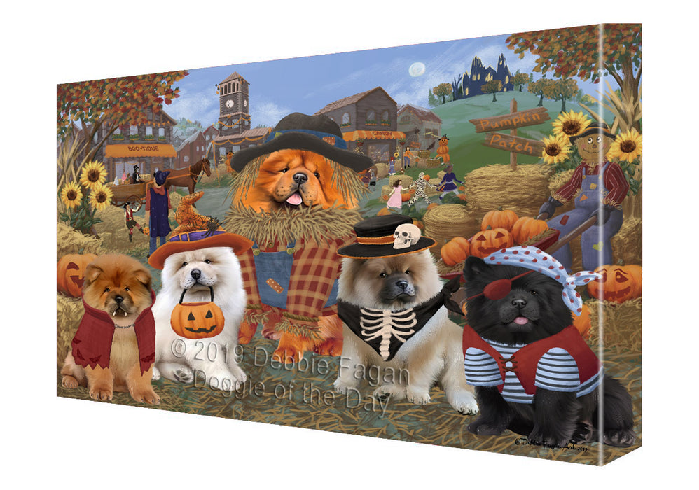 Halloween 'Round Town And Fall Pumpkin Scarecrow Both Chow Chow Dogs Canvas Print Wall Art Décor CVS139490