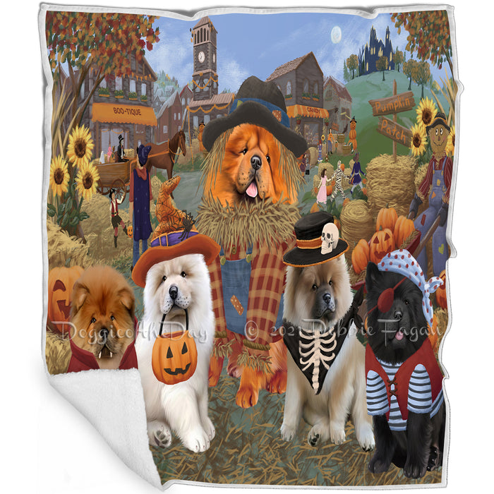 Halloween 'Round Town And Fall Pumpkin Scarecrow Both Chow Chow Dogs Blanket BLNKT138863