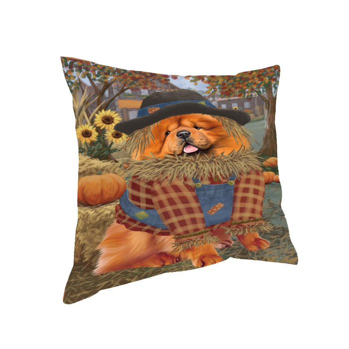 Halloween 'Round Town And Fall Pumpkin Scarecrow Both Chow Chow Dogs Pillow PIL82600