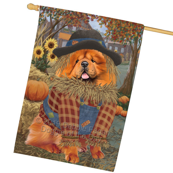 Halloween 'Round Town And Fall Pumpkin Scarecrow Both Chow Chow Dogs House Flag FLG65706