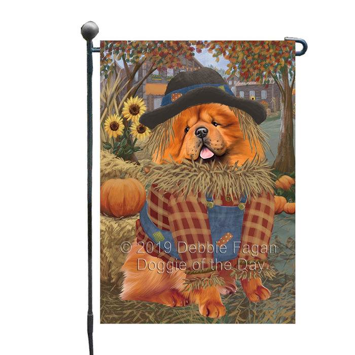 Halloween 'Round Town And Fall Pumpkin Scarecrow Both Chow Chow Dogs Garden Flag GFLG65650