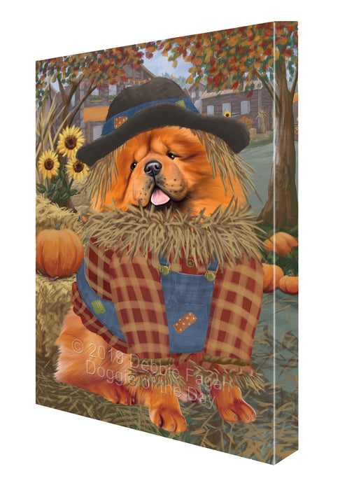 Halloween 'Round Town And Fall Pumpkin Scarecrow Both Chow Chow Dogs Canvas Print Wall Art Décor CVS140039